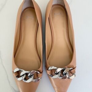Marc Fisher Tan Pointed-Toe Chain Detail Flats